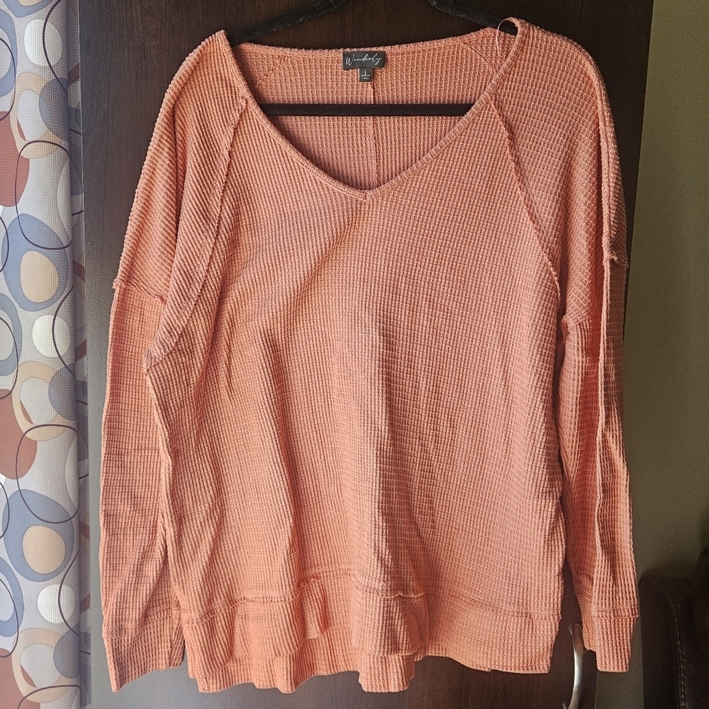 Wonderly Coral Waffle Knit Top Size Large